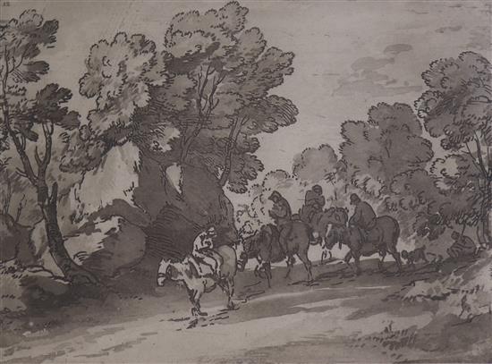 Thomas Gainsborough (1727-1788) Wooded landscape by riders, c.1783-86, Ref: Hayes 16, final state, 7 x 9.5in. Unframed